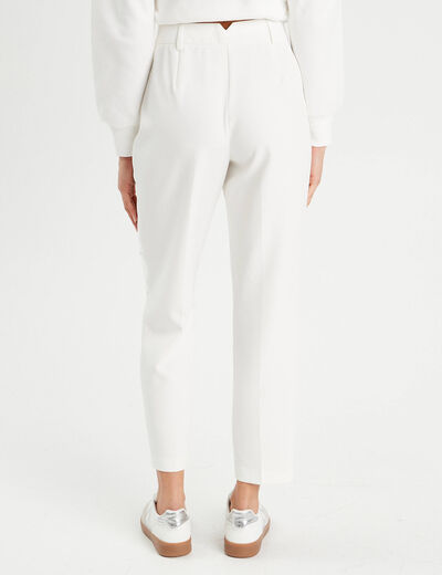 Pantalon carotte bandes satin ecru femme