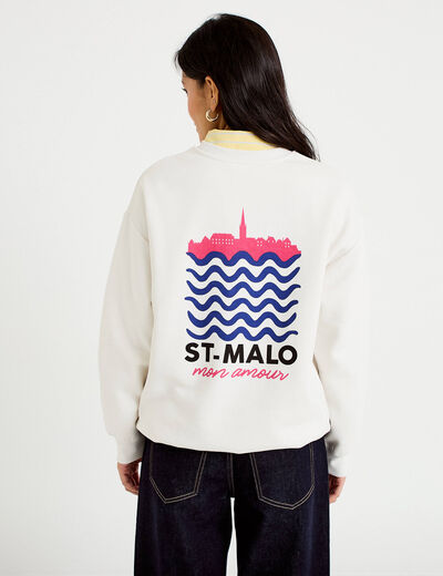 Sweat col rond manches longues ecru femme