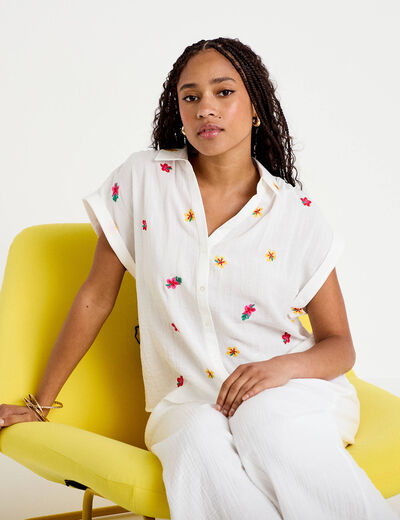 Blouse avec broderie blanc femme