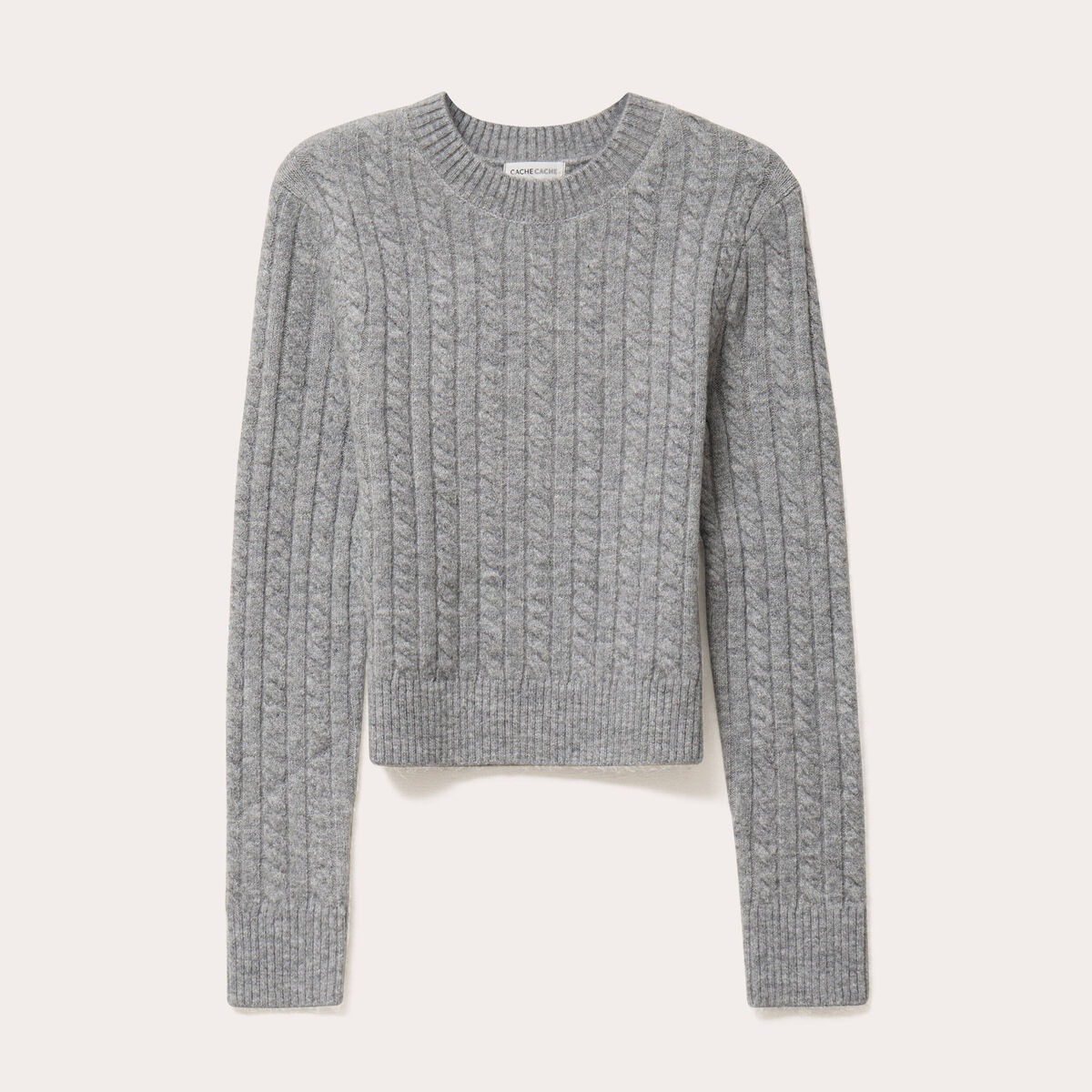 Pull ajust&eacute; col rond manches longues gris fonc&eacute; femme