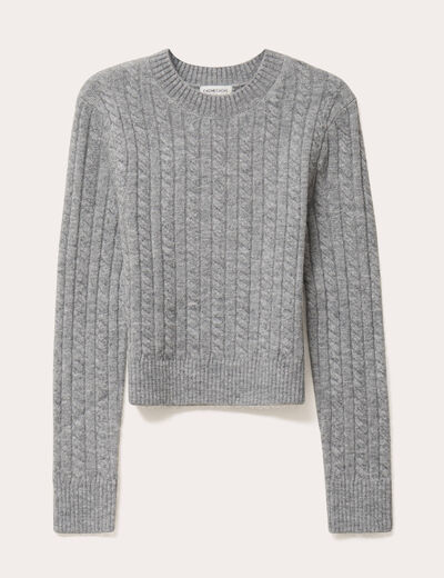 Pull ajusté col rond manches longues gris foncé femme