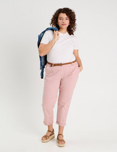 Pantalon chino 7/8ème rose pastel femme