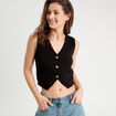Gilet sans manches col en V noir femme
