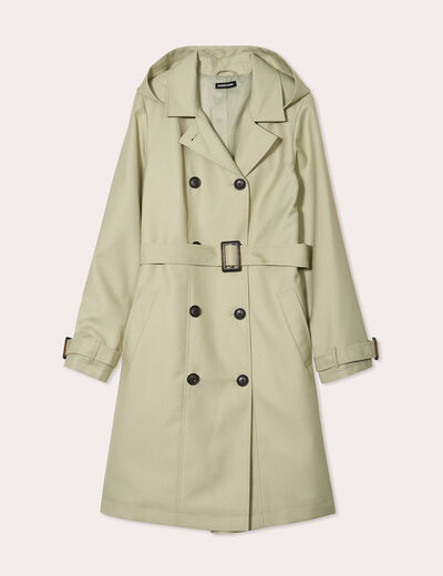 Manteau mi-long à capuche vert kaki femme