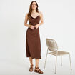 Robe longue droite en maille marron femme