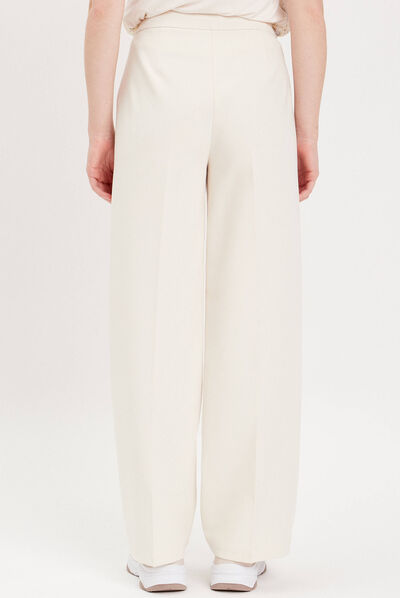 Pantalon city large pinces ecru femme