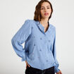 Blouse droite courte col v broderie bleu femme