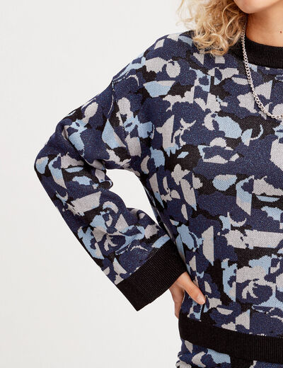 Pull manches longues col rond bleu marine femme
