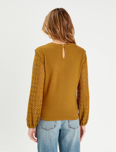 Blouse manches ajourées vert olive femme