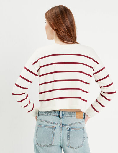 Pull avec petit noeud rouge foncé femme
