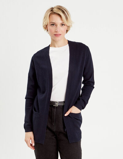 Gilet manches longues bleu marine femme