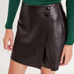 Jupe-short trapèze simili cuir noir femme