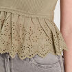 Crop top tricot avec broderie vert kaki femme
