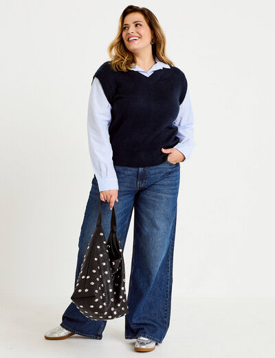 Pull chemise 2-en-1 bleu marine femme