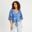 Blouse nouée manches 3/4 bleu femme