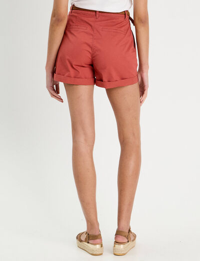 Short chino ceinturé vieux rose femme