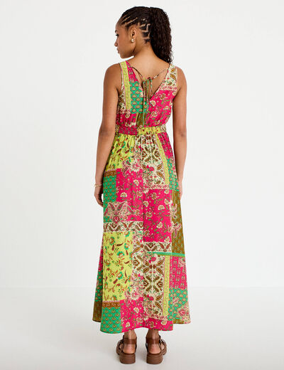 Robe longue &eacute;vas&eacute;e effet satin&eacute;e vert femme