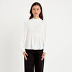 Blouse droite manches longues pliss&eacute;e ecru femme