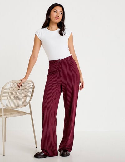 Pantalon large taille haute rouge femme