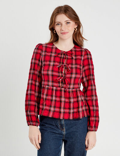 Blouse avec noeuds rouge femme