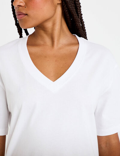 T-shirt col v manches courtes blanc femme