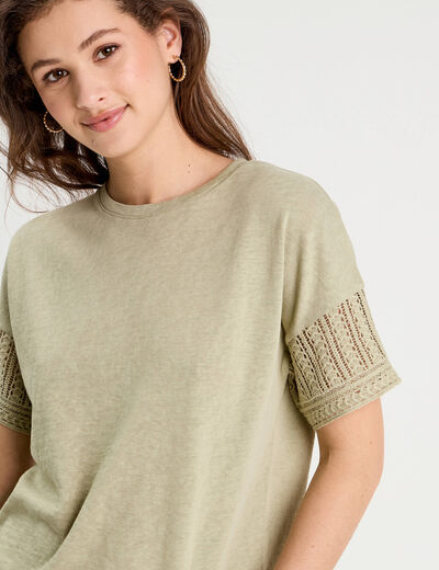 T-shirt manches courtes vert kaki femme