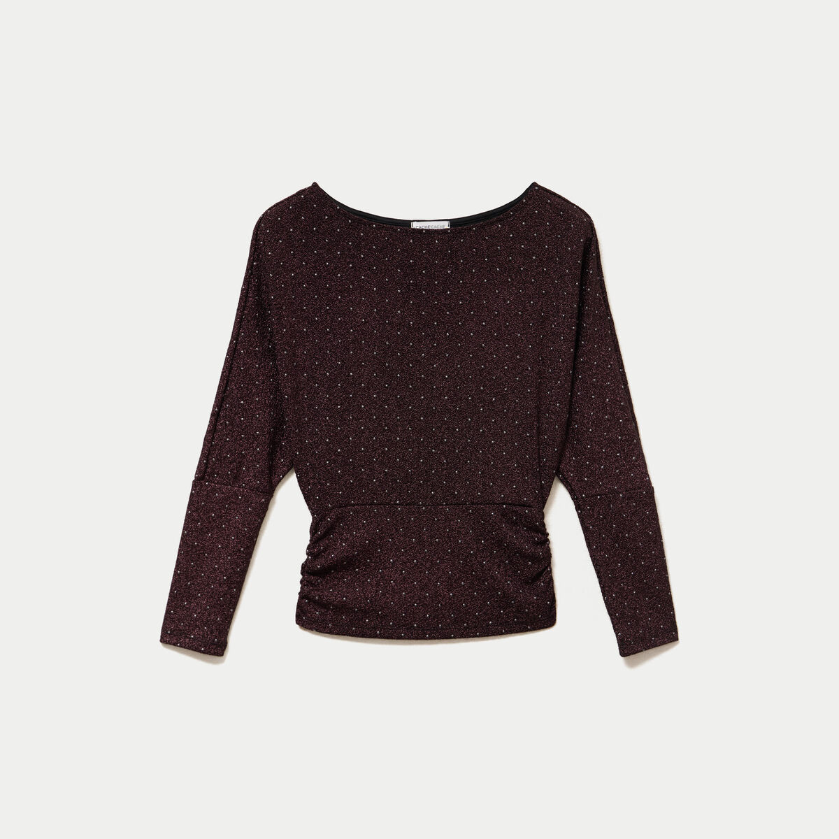 Top droit col bateau manches longues violet fonc&eacute; femme