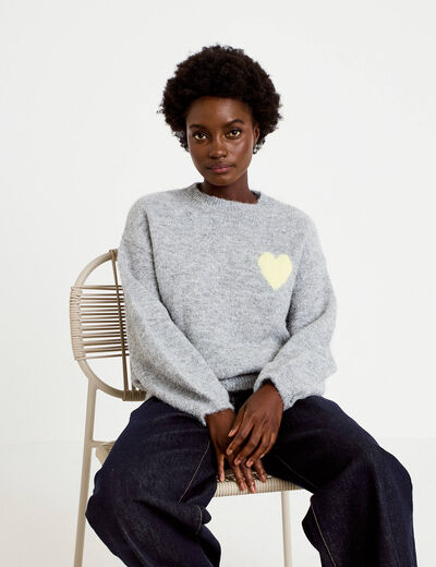 Pull oversize col rond manches longues gris clair femme