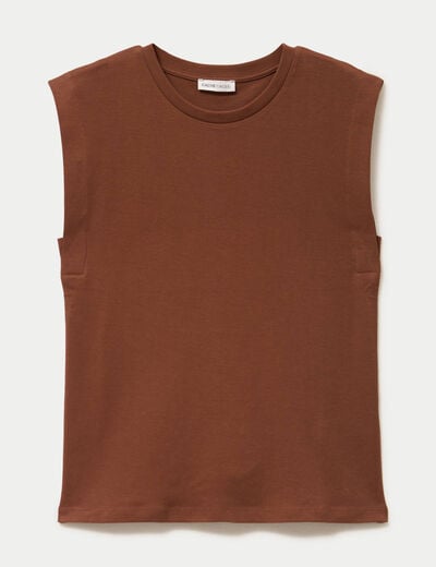 T-shirt col rond sans manches marron femme