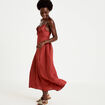 Robe longue &eacute;vas&eacute;e col v satin&eacute;e vieux rose femme