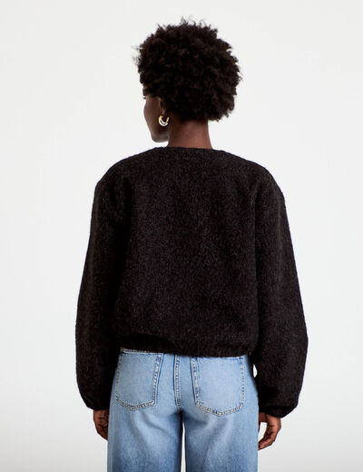 Veste cropped bas resserr&eacute; noir femme