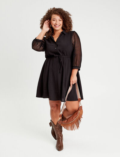 Robe trapèze manches dentelle noir femme