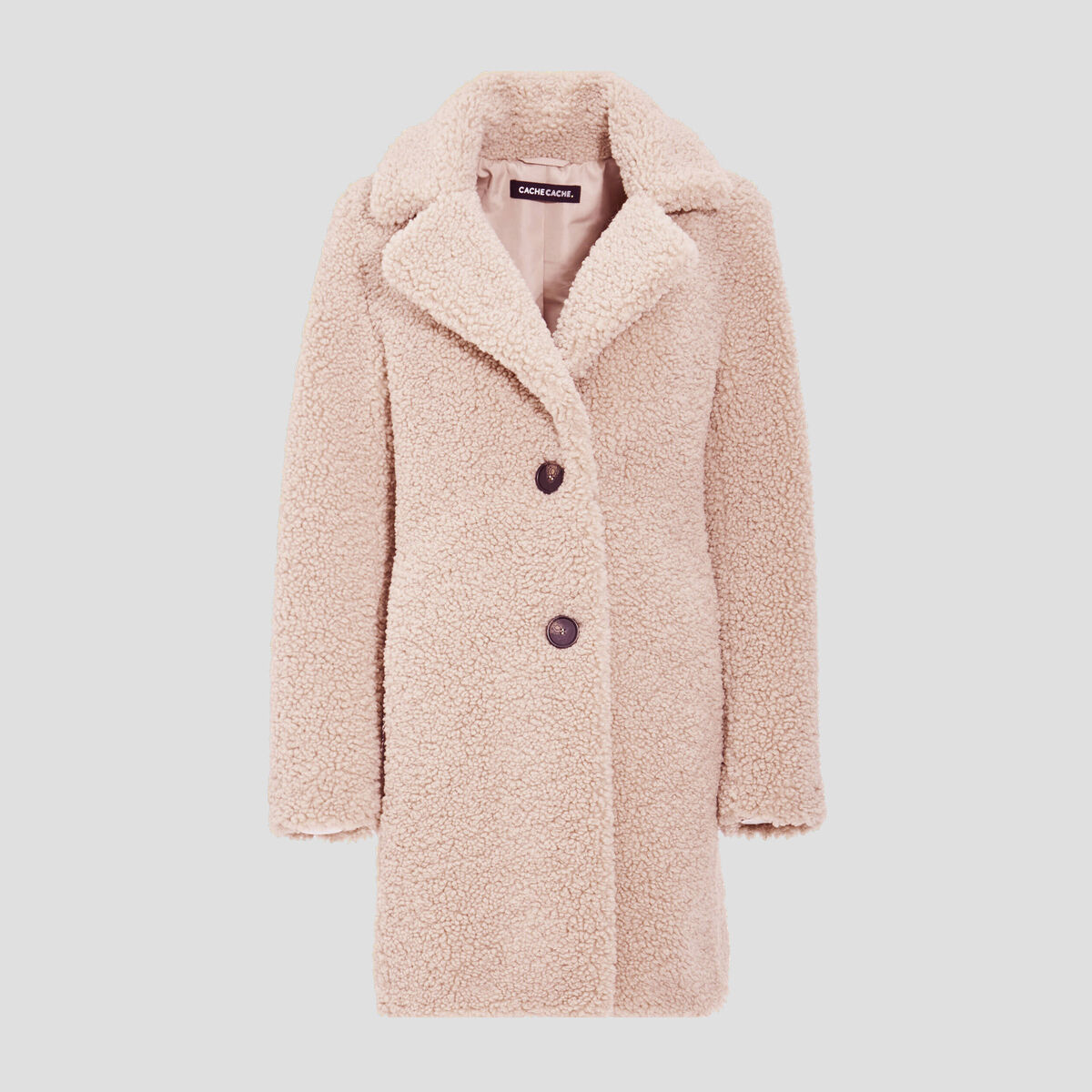 Manteau droit boutonné beige femme