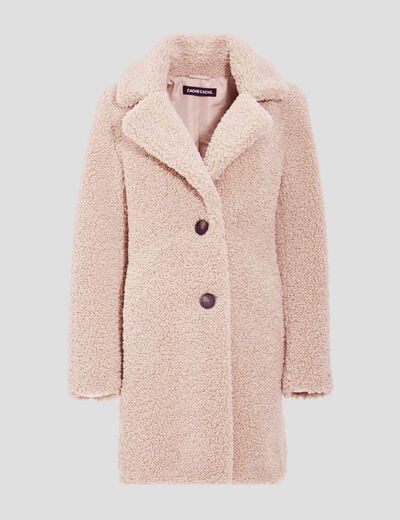 Manteau droit boutonné beige femme