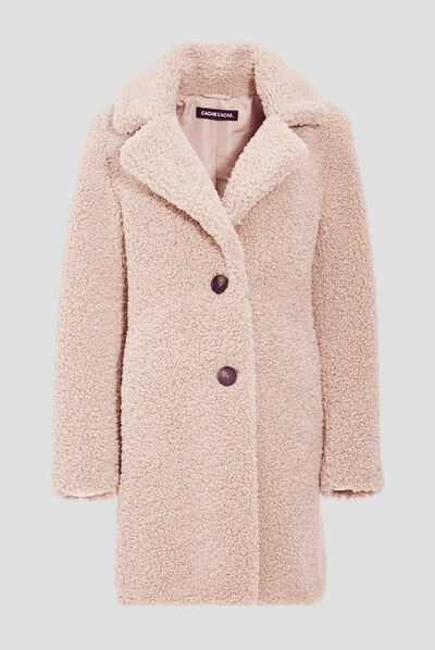 Manteau droit boutonné beige femme