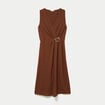 Robe droite 3/4 sans manches col v marron femme