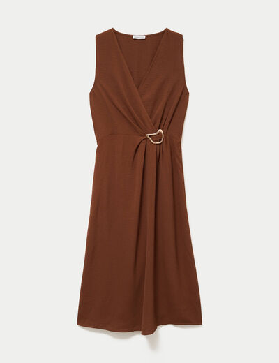 Robe droite 3/4 sans manches col v marron femme