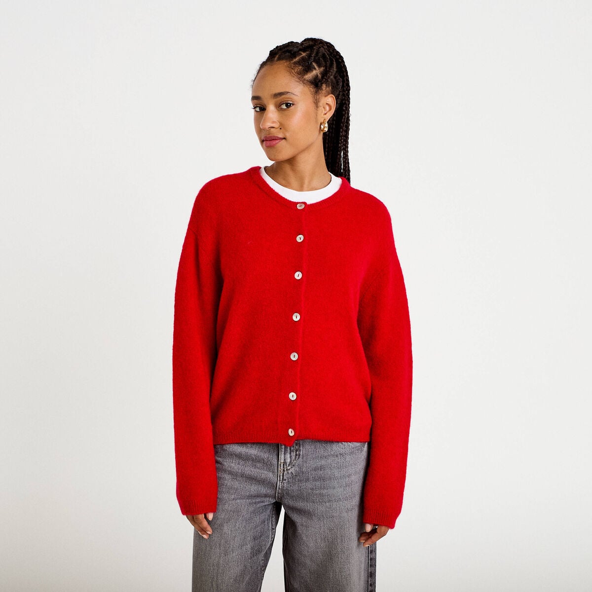 Gilet manches longues rouge femme