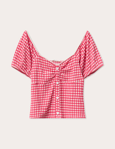 Blouse cropped rose framboise femme