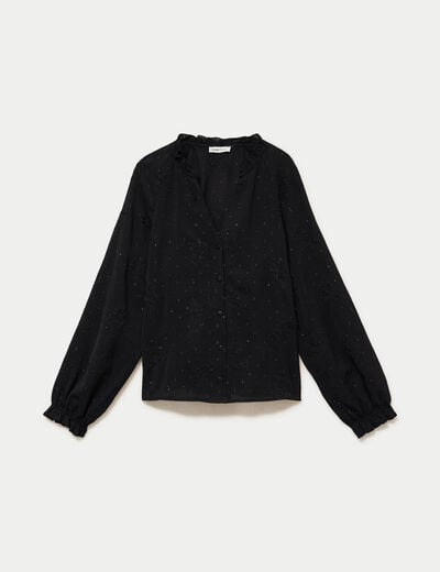 Blouse ample manches longues chin&eacute;e noir femme