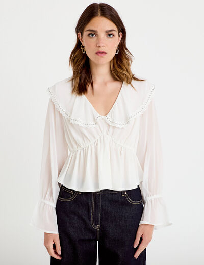 Blouse col claudine bas resserr&eacute; ecru femme