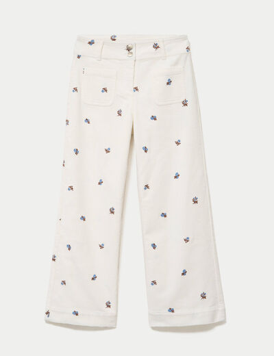 Pantalon wide leg taille haute velours blanc femme