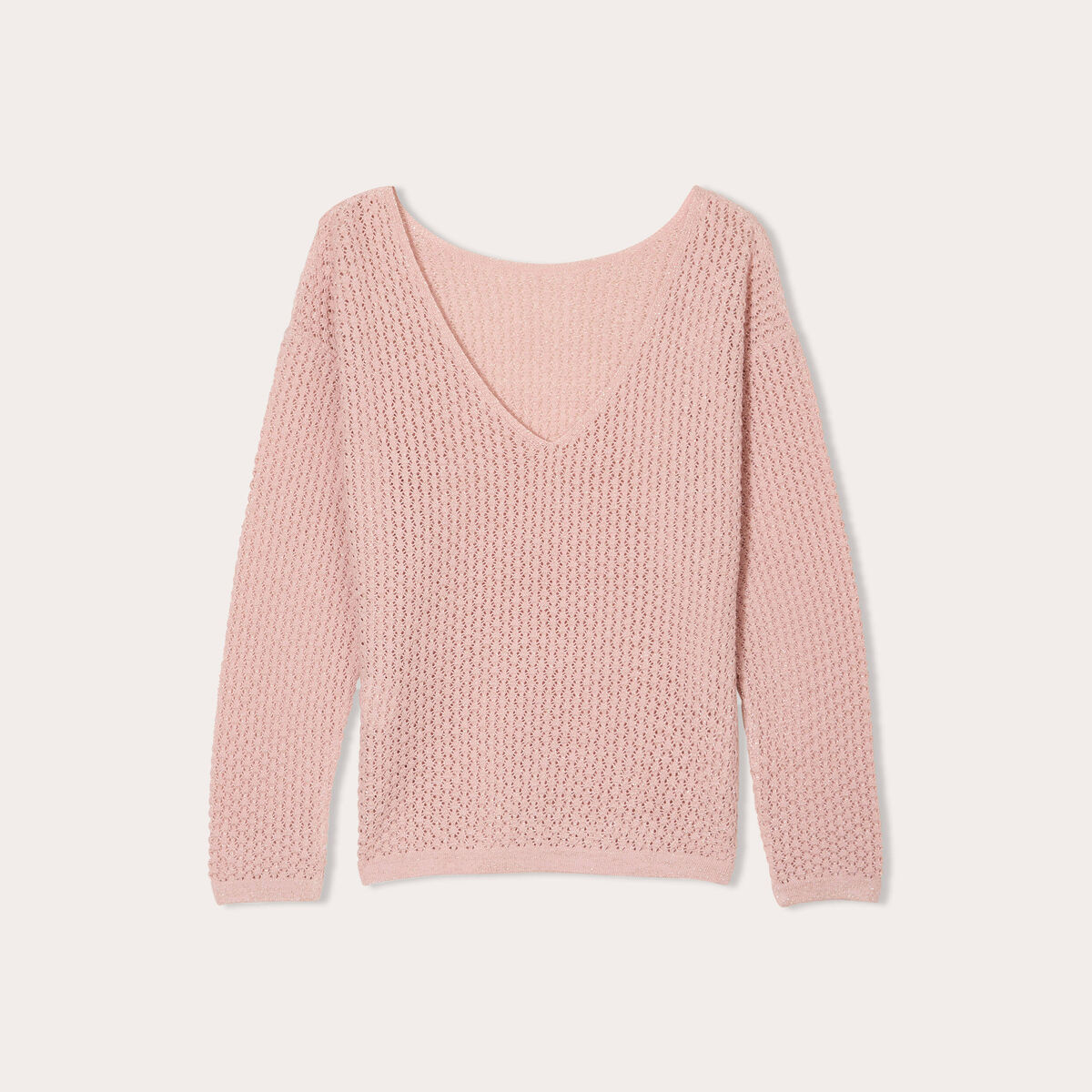 Pull ajouré manches longues rose pastel femme