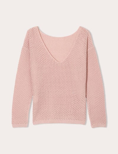 Pull ajouré manches longues rose pastel femme