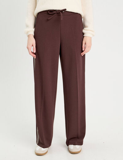 Pantalon large style jogging marron foncé femme