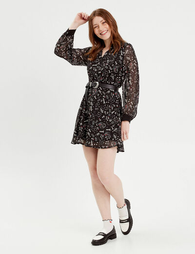 Robe évasée col polo noir femme