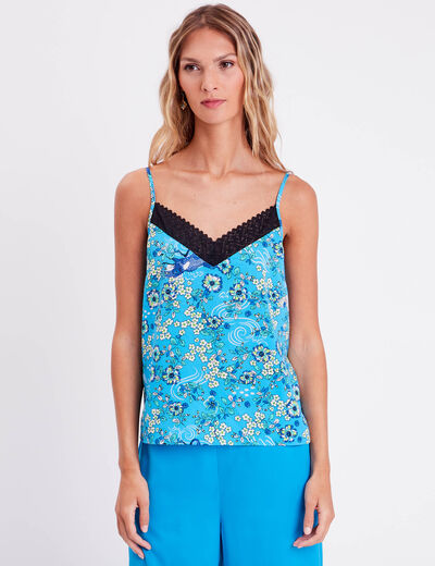 Débardeur avec dentelle bleu clair femme