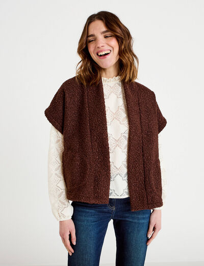 Gilet polaire manches courtes marron fonc&eacute; femme