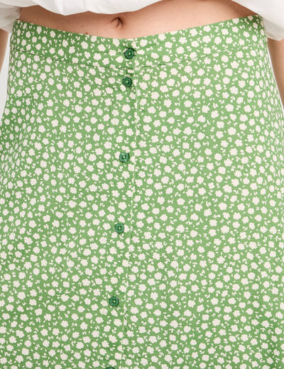 Jupe midi droite boutonnée vert kaki femme