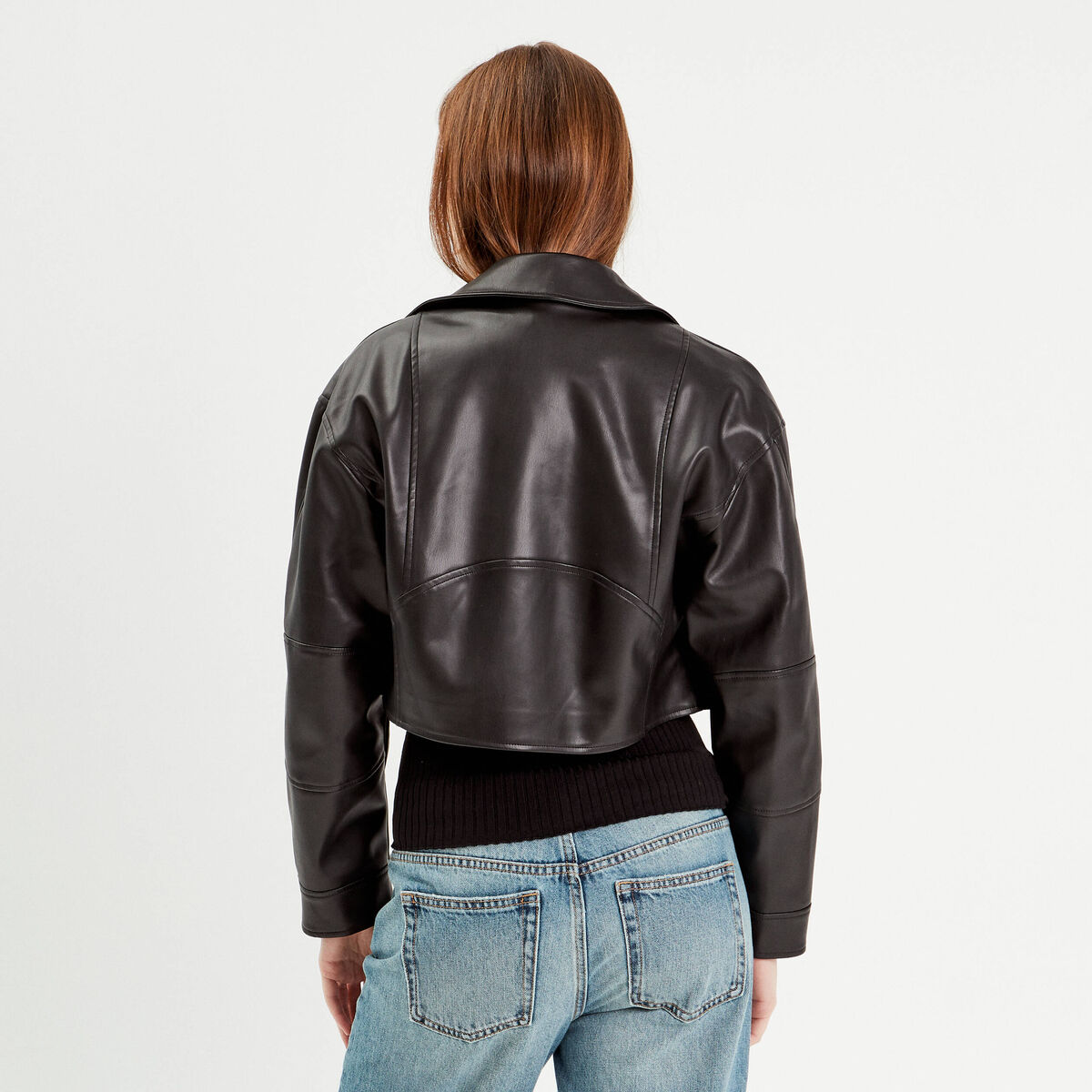 Veste simili cuir zippée noir femme
